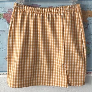 Yellow Plaid Side Slit Skirt